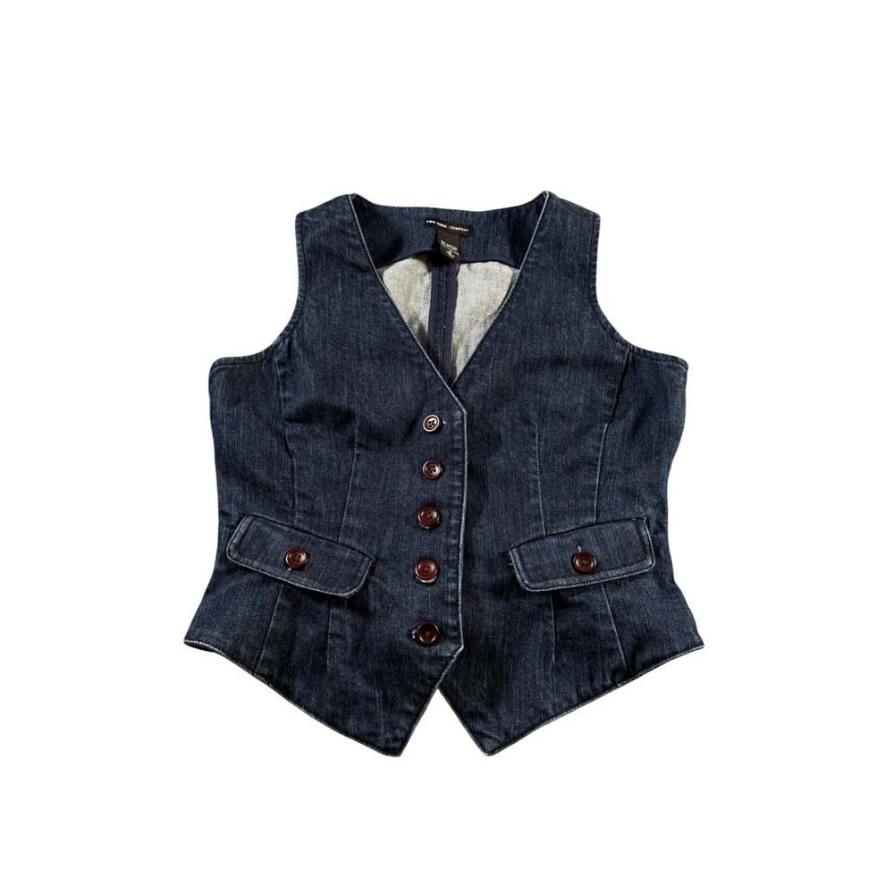 New York & Company Womens Dark Wash Denim Button Up Tailored Vest Size 6